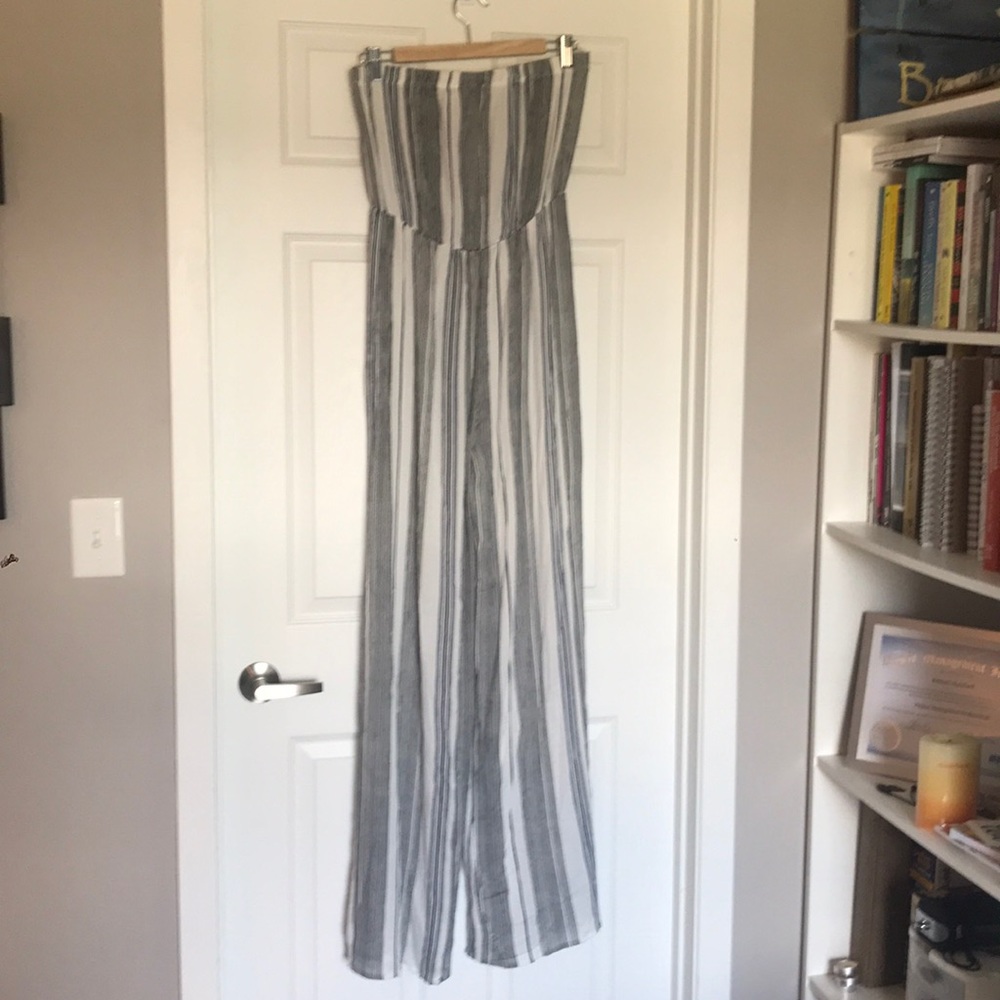 Shear stripes tube jumpsuit.